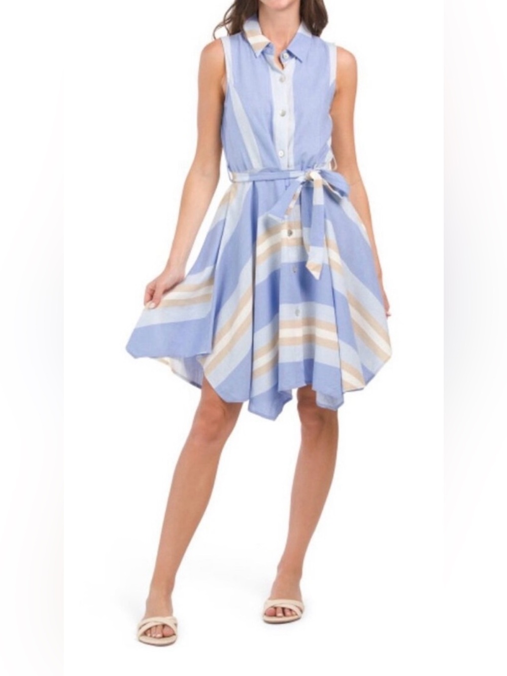 1.State Striped Belted Shirt Dress Blue White Midi Dress NWT Size L